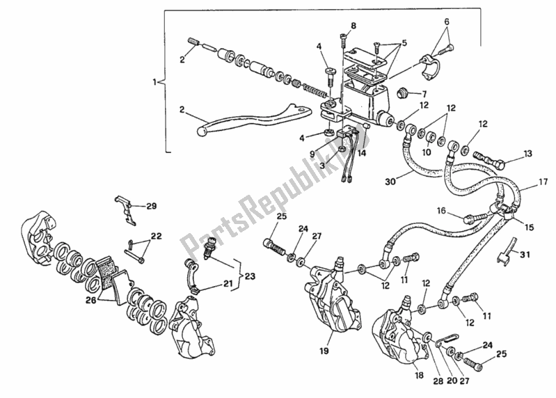 All parts for the Front Brake System Double Disc of the Ducati Supersport 600 SS 1991